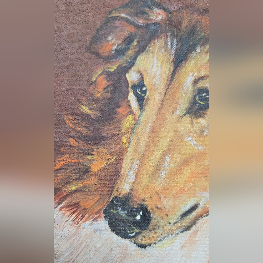 Vintage Framed Collie Dog Portrait Oil Painting - Picture 4 of 5